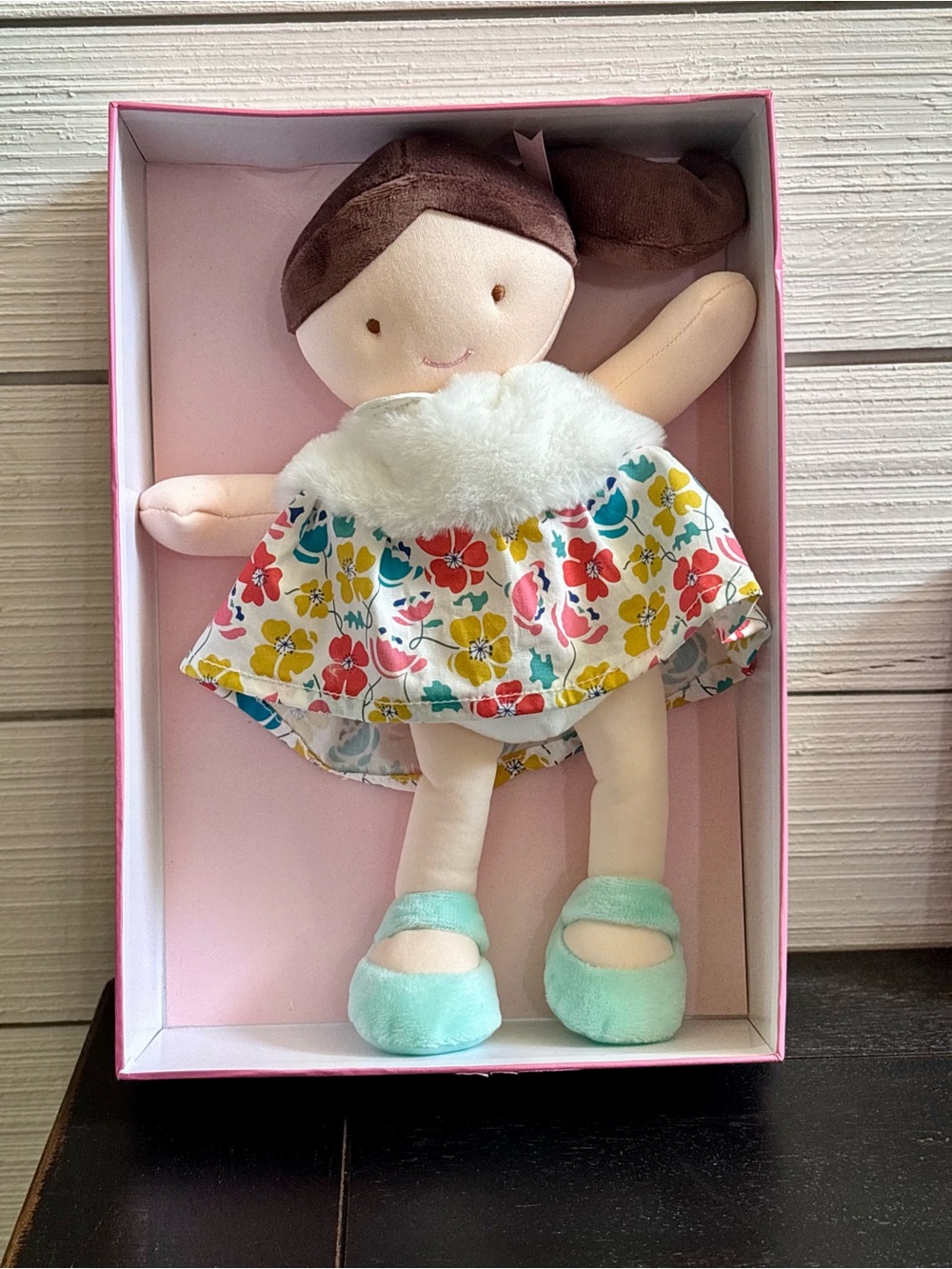 JoLiJou Paris Cloth Doll Demoiselle Pretty Green Print Doudou et Compagnie NEW